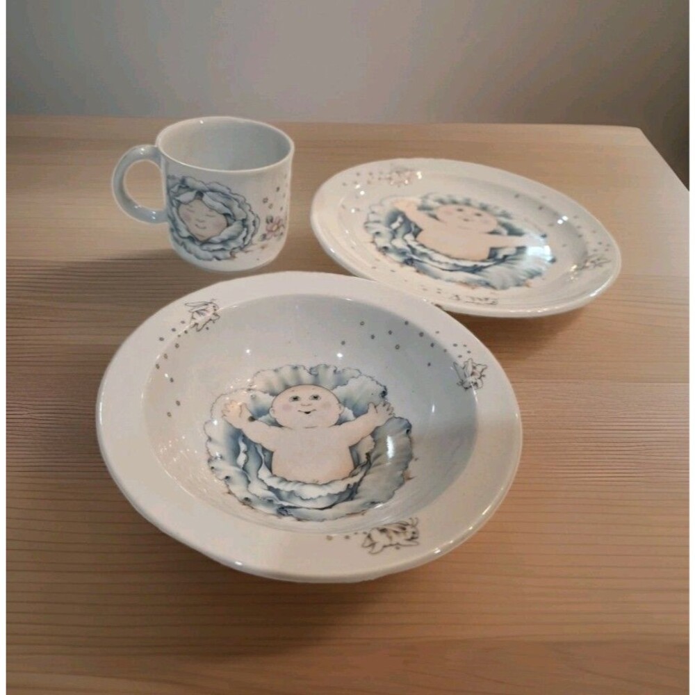 Cabbage Patch Kids Childs Dish Set 3 Pcs 1984 England Porcelain Dish Bowl Cup *